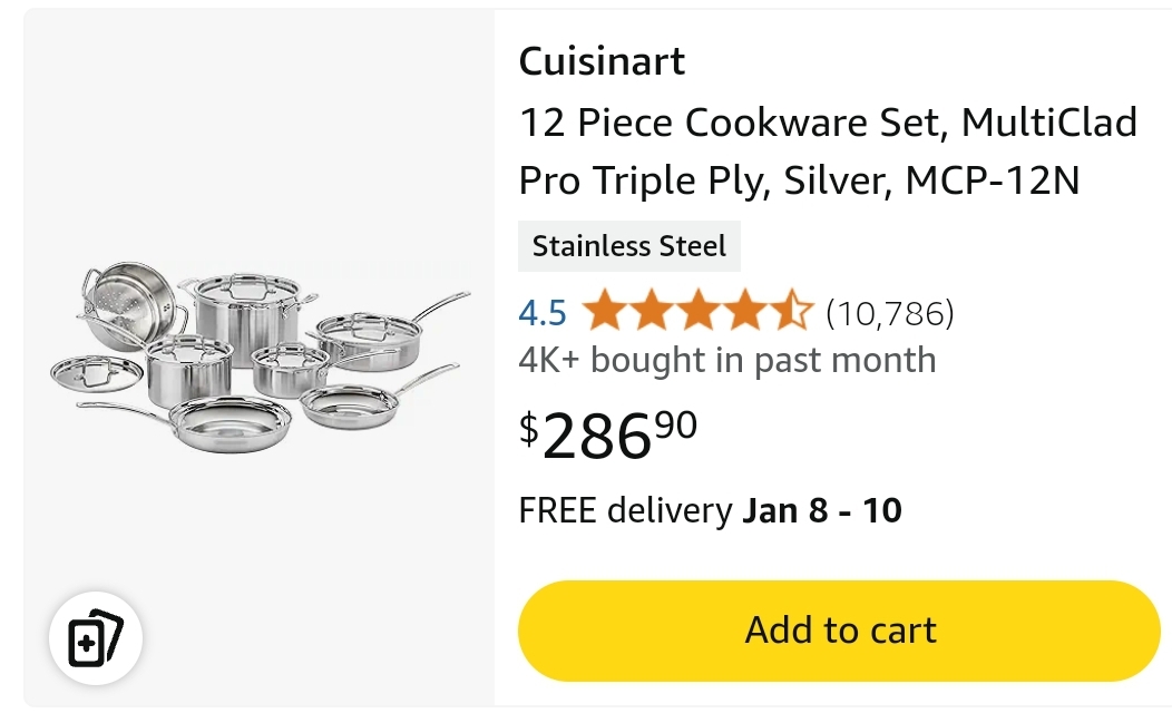 Cuisinart 12 Piece Cookware set Christmas New years Amazon Gift Kitchen